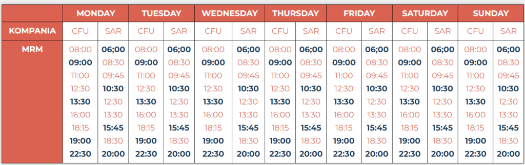 Finikas lines timetable August
