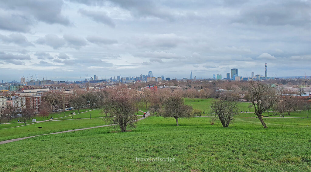 Primrose hill view of the London Skyline wide angle - traveloffscript